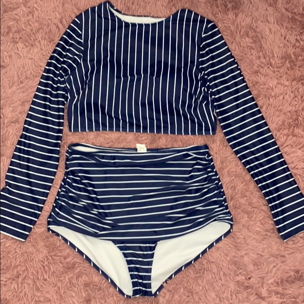 Striped High Waist Swim Suit